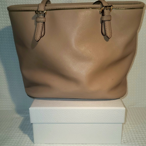 Michael Kors Tan Structured Tote with Gold Accents - Picture 2 of 6